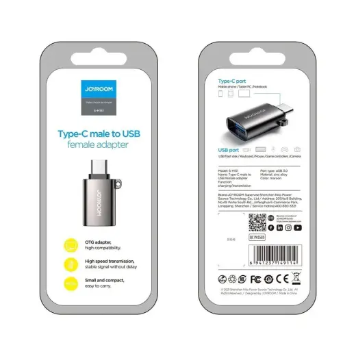 Joyroom USB 3.2 Gen 1 (Male) - USB Type C (Female) adapter black (S-H151 Black) Foto 5