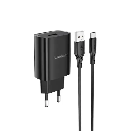 Borofone BN1 tīkla lādētājs | 10W | USB-A, USB-C | USB-A uz USB-C vads komplektā | melns Foto 4