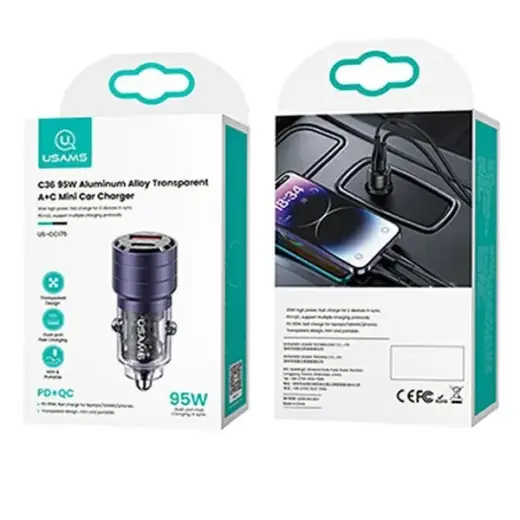 Зарядка для автомобиля USAMS C36 CC176 | 95W | USB-A, USB-C | фиолетовый Фото num