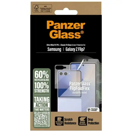 Protective Set PanzerGlass FlipFoldFlex 2-in-1 Classic Fit Glass + Ultra-Wide Fit TPU Film for Samsu Photo