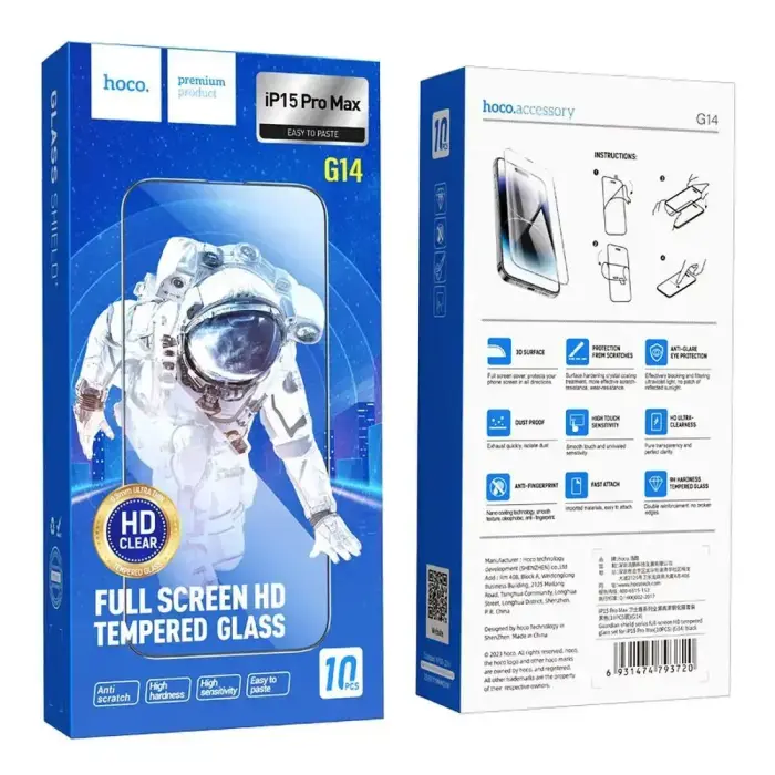 HOCO tempered glass HD 5D Guardian shield (SET 10in1) - for iPhone 15 Pro Max black (G14) Foto 10