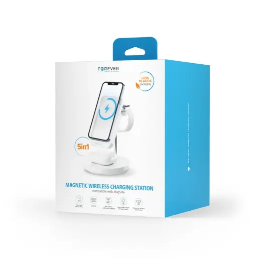 Forever MACS-100 magnetic wireless charging station with power bank white 5in1 Фото num
