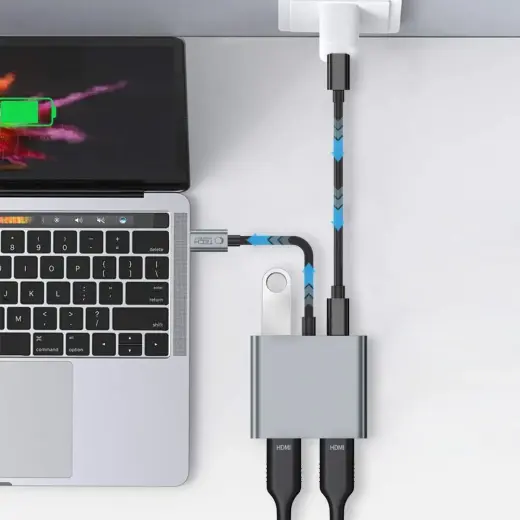 Tech-Protect HB08 4in1 USB-C + USB2.0 + 2 x HDMI 4K 60HZ adapter - gray Photo