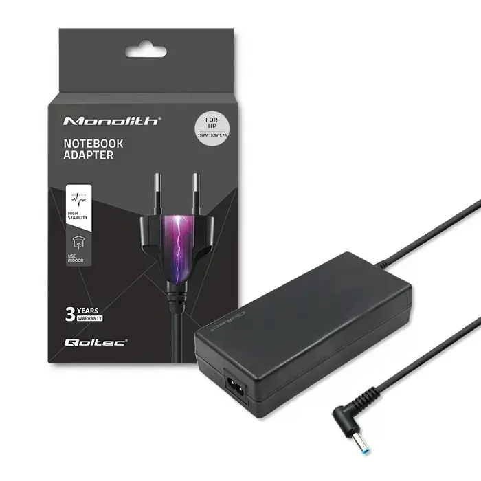 Qoltec Power adapter for laptop HP 150W | 19.5V | 7.7A | 4.5*3.0+pin | +power cable
