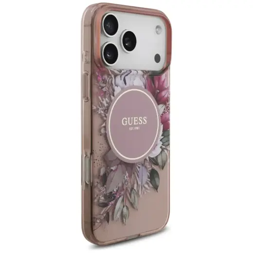 Guess IML Flowers Strap MagSafe Case for iPhone 17 Pro Max Pink Фото num
