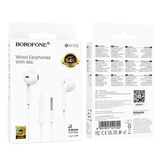 Borofone Earphones BM100 Fuente with microphone white Фото num