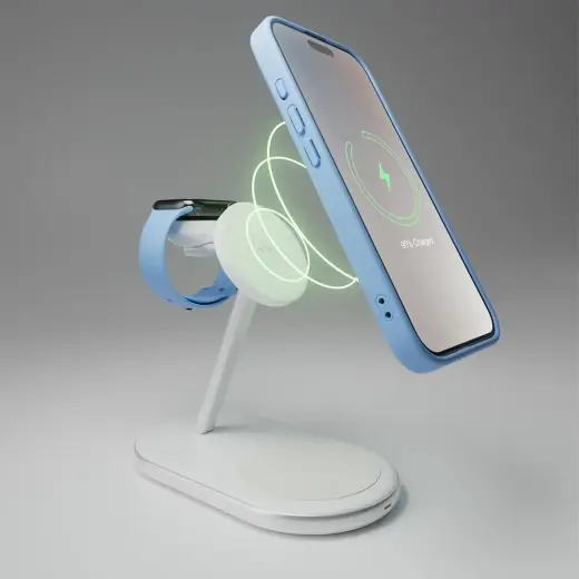 Puro Mag Station Qi2 3-in-1 Wireless Charger Compatible with MagSafe - White Foto 7