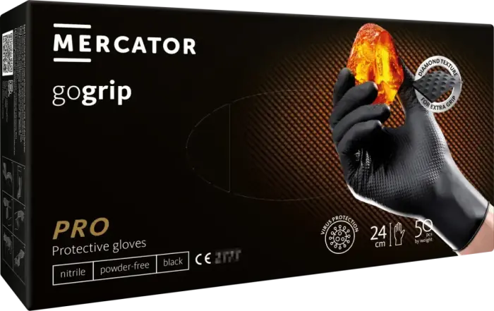 Cimdi nitrila MERCATOR Powergrip, melni, XL izm., 50gab