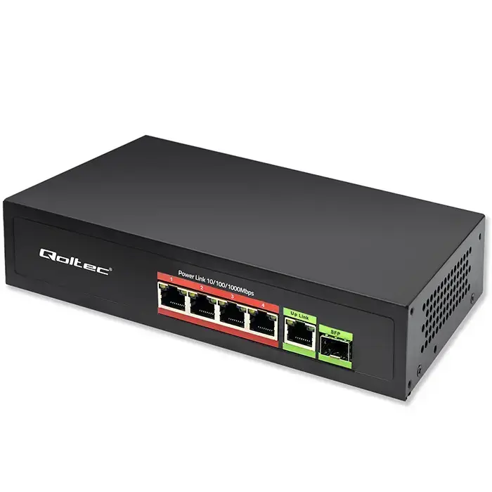 Qoltec FAST Ethernet PoE SWITCH 4x RJ45 PoE 1x RJ45 Uplink 1x SFP | 65W | 1000 Mb Foto 10