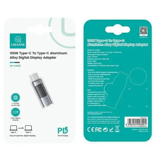 USAMS Adapter AU18 USB-C - USB-C Digital Display 100W stalowy|aluminium SJ682TC01 (US-SJ682) Фото num