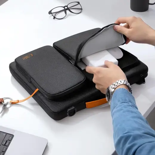 Tech-Protect Defender Bag for Laptop 13-14 - Black and Orange Фото num