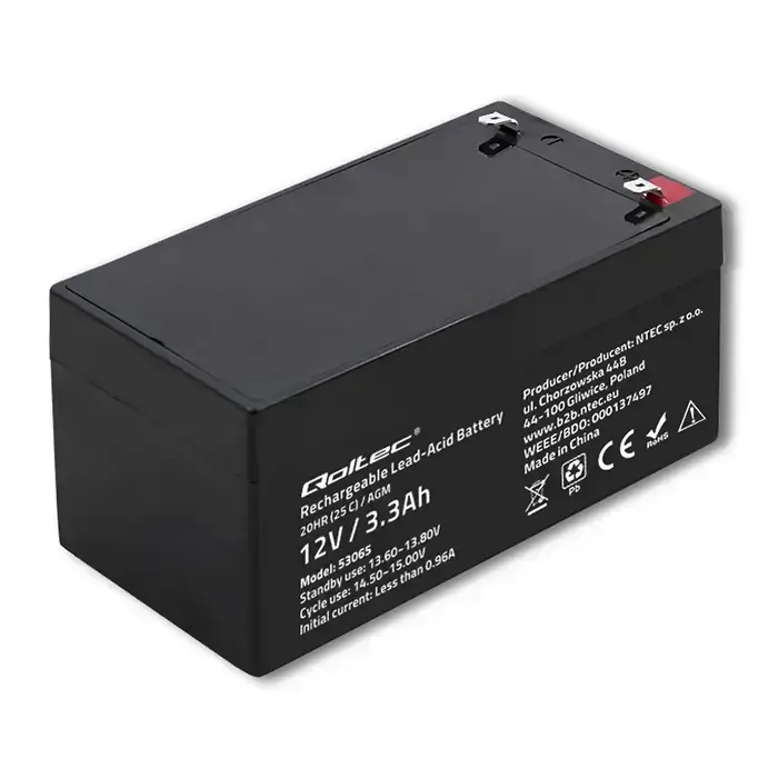 Qoltec AGM battery | 12V | 3.3Ah | Maintenance-free | Efficient| LongLife | for UPS, scale, cash register Foto 8