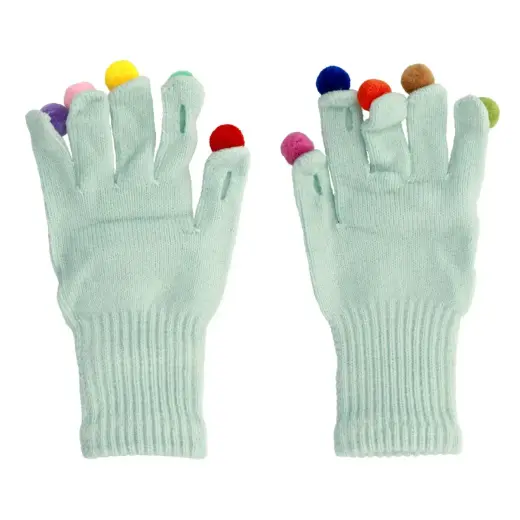 Gloves for touch screens with pom poms LIGHT BLUE Photo