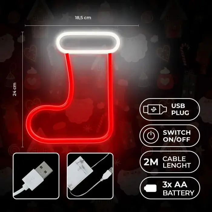 Neon LED CHRISTMAS SOCK white red FLNE23 Forever Light Foto 5