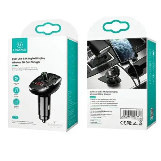 USAMS Zestaw głośnomówiący C21 z transmiterem FM, Bluetooth 5.0, MP3, 2xUSB 3,4A czarny|black CC115GC01 (US-CC115) Photo
