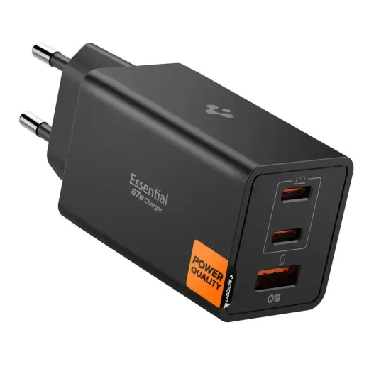 Spigen Essential EE673EU tīkla lādētājs | 67W | USB-C, USB-A | melns