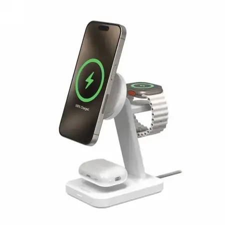 ZAGG Mophie Snap+ 3-in-1 Qi2 Wireless Charger Stand for Three Devices Compatible with MagSafe and Qi2 - White Фото num
