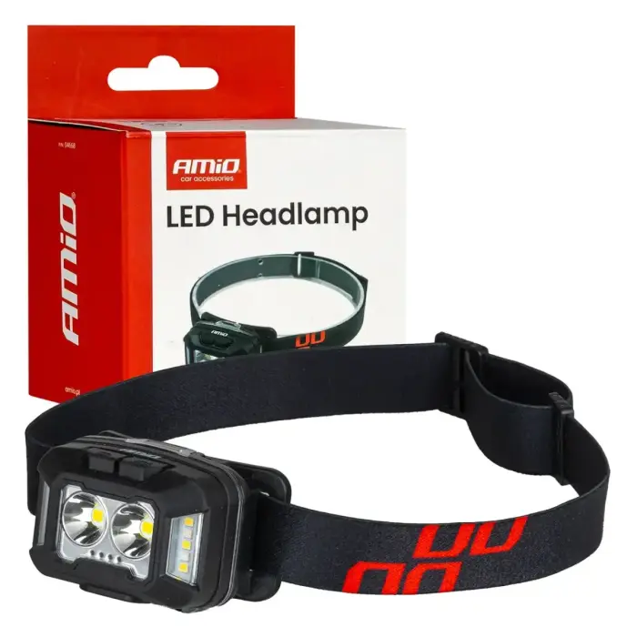 LED galvas lukturis 2×XPG+10SMD 1800 mAh SUPER BRIGHT (BATT) AMIO-04668