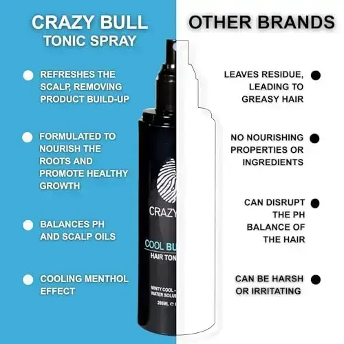 Crazy Bull Hair Tonic for Men - Cooling Hair Growth Spray with Castor Oil & Menthol - Hydrating Anti Frizz Heat Protection Spray for Oily & Dry Scalp  Foto 8