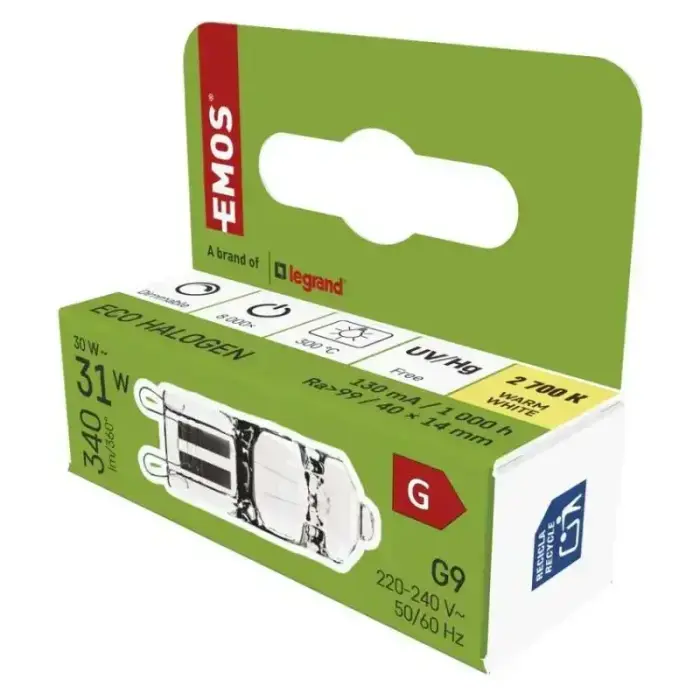 Halogēnā spuldze G9 30 W 230 V silti balta 300 °C