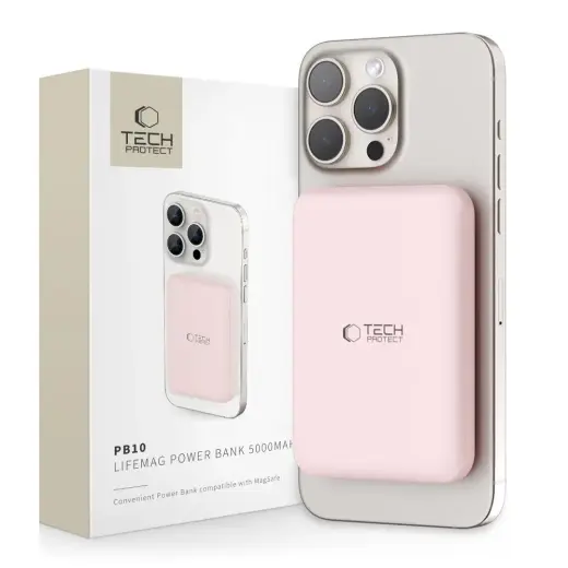 Tech-Protect LifeMag PB10 ārējais akumulators (powerbank) | 5000 mAh | 15W | USB-C, MagSafe | rozā Foto 1