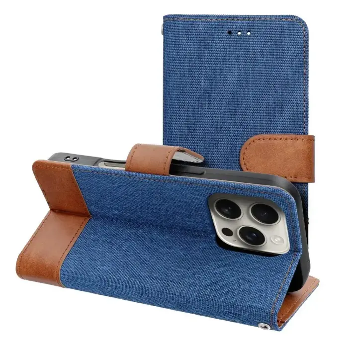 Jeans book type phone case for iPhone 16 Pro Max blue