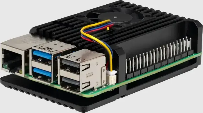 Raspberry Pi 5B alumīnija korpuss ar ventilatoru - melns JOY-IT