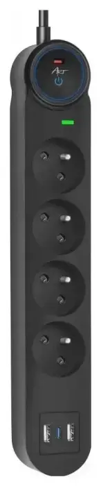 Extension cord 4 sockets + 2 x USB A + USB C Art FU815 3 m black
