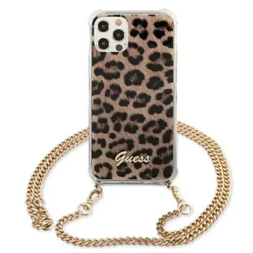 Guess Leopard telefona maciņš priekš iPhone 12 Pro Max zelta siksna Foto 3