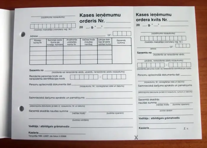 Kases ieņēmumu orderis A5V Foto 2