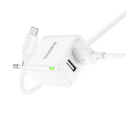 Borofone Wall charger BN15 Strong - 2xUSB - 2,1A with USB to Micro USB cable white Фото num
