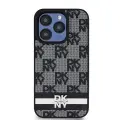 DKNY Leather Checkered Mono Pattern & Printed Stripes iPhone 15 Pro Case - Black — Foto 3