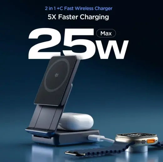 SPIGEN ESSENTIAL EF302MOQ Qi2.2 2IN1 MAGNETIC MAGSAFE WIRELESS CHARGER BLACK Фото num