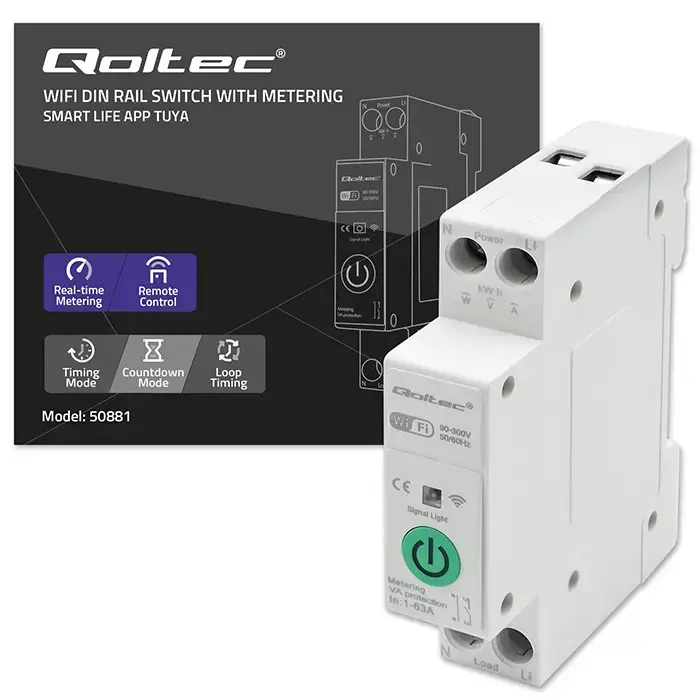 Qoltec Wi-fi DIN rail relay with electricity meter 63A| TUYA | SMART LIFE Foto 6