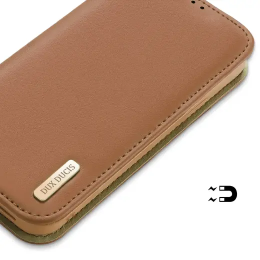 Dux Ducis Hivo Leather Flip Cover Genuine Leather Wallet for Cards and Documents iPhone 14 Plus Brown Photo