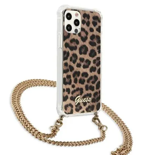 Guess Leopard telefona maciņš priekš iPhone 12 Pro Max zelta siksna Foto 4