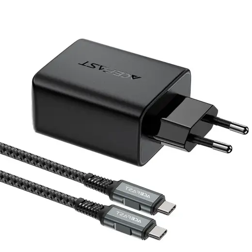 Acefast A17 tīkla lādētājs | 65W | GaN | USB-C, USB-A | USB-C uz USB-C vads komplektā | melns Foto 3