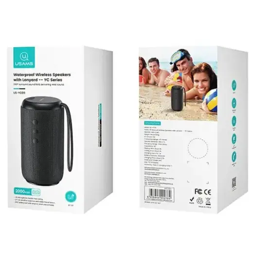 USAMS Głośnik YC Series Bluetooth 5.0 10W Waterproof Wireless Speaker with Lanyard czarny|black YC011YX01(US-YC011) Фото num
