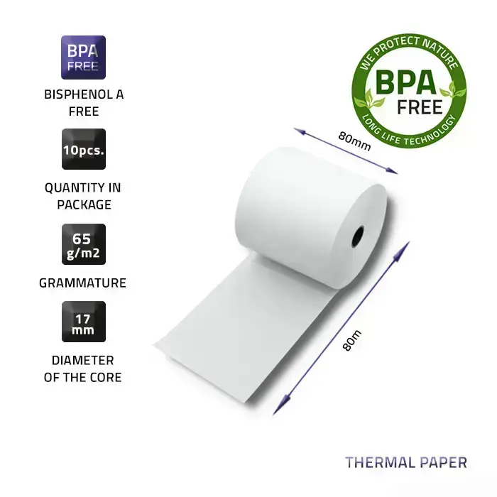Qoltec Thermal roll 80 x 80 | 65g/m2 | 10pcs | BPA free Foto 2