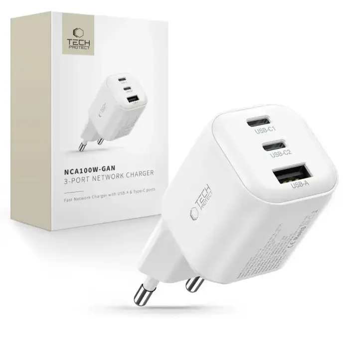 Зарядное устройство Tech-Protect NCA100W-GAN-AVS | 100W | PD, QC, GaN | белое