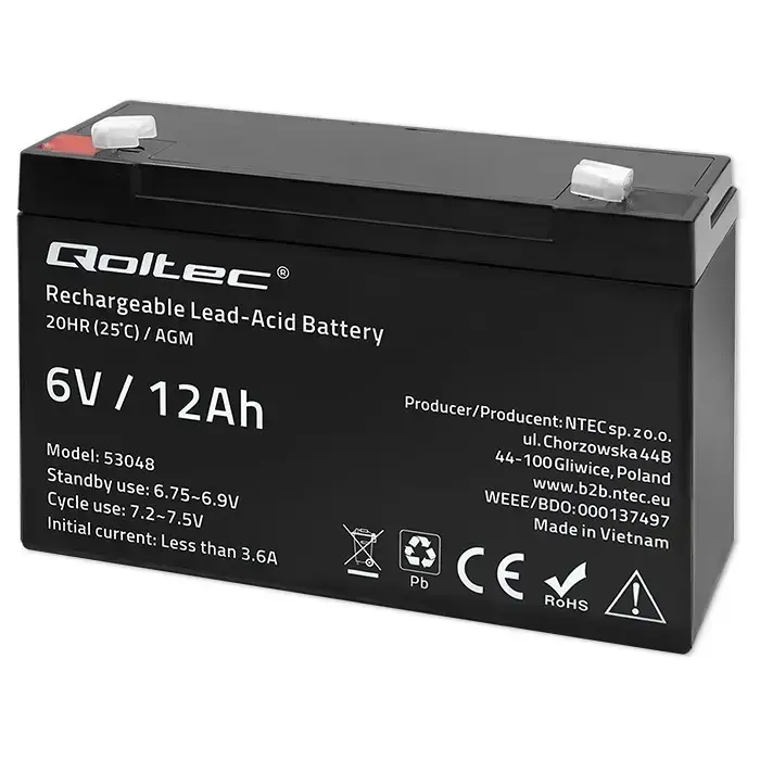 Qoltec  AGM battery | 6V | 12Ah | Maintenance-free | Efficient| LongLife | for UPS, scale, cash register Foto 9
