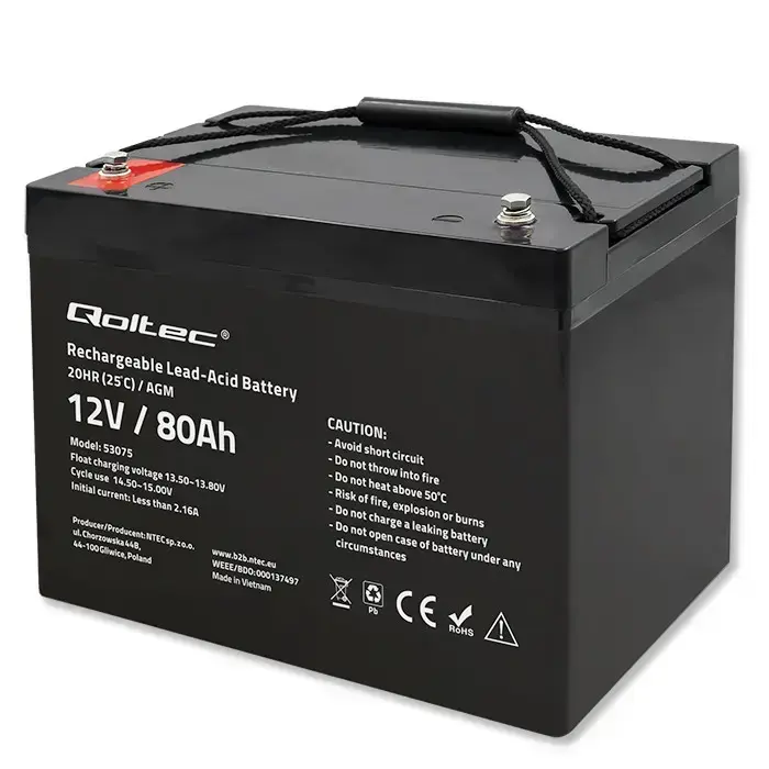 Qoltec AGM battery | 12V | 80Ah | 23.5kg | Maintenance-free | Strong | LongLife | for UPS, RV, boat, heater Foto 11