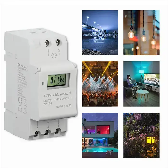 Qoltec Electronic Timer Switch for DIN Rail with Built-in Battery | 7-Day Schedule | 16 Programs Фото num