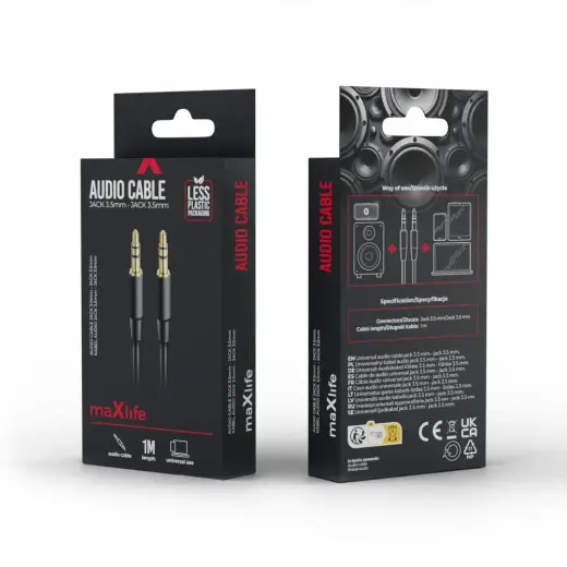 Maxlife audio cable jack 3.5 mm - jack 3.5 mm 1m black Фото num