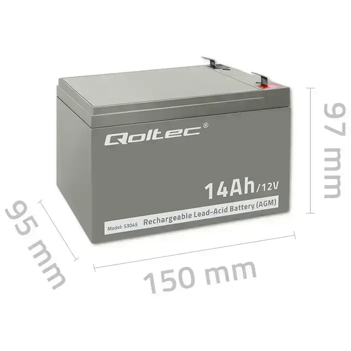 Qoltec AGM battery | 12V | 14Ah | Maintenance-free | Efficient| LongLife | for UPS, security Foto 7