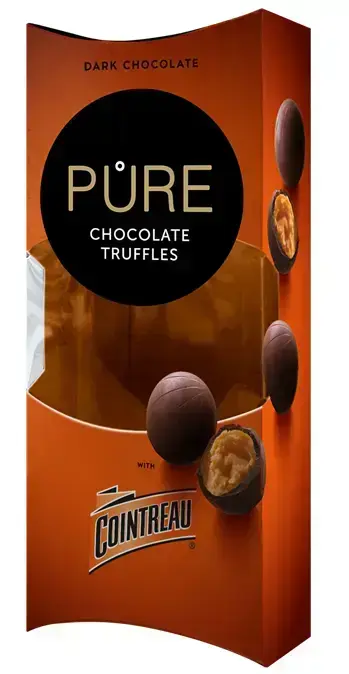 Tumšās šokolādes trifeles ar liķiera Cointreau krēma pildījumu 108g PURE