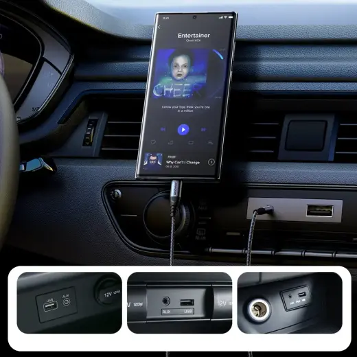 Joyroom stereo audio cable AUX 3.5 mm mini jack - USB-C for phone 1.2 m black (SY-A07) Photo