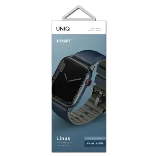 UNIQ pasek Linus Apple Watch Series 4|5|6|7|8|SE|SE2|Ultra 42|44|45mm. Airosoft Silicone niebieski|nautical  blue Фото num