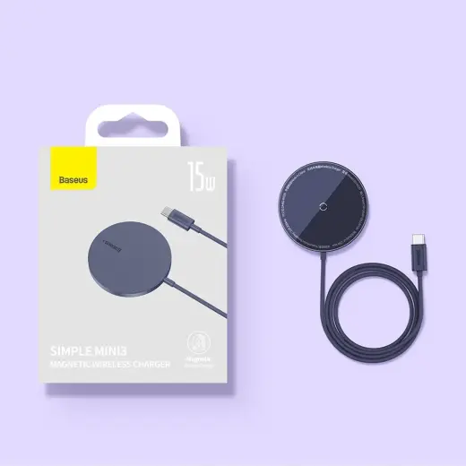 Baseus Simple Mini3 magnetic charger MagSafe Qi 15W blue Photo