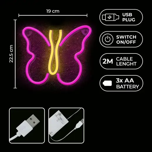 Neon LED Light BUTTERFLY pink NNE03 Neolia Foto 5
